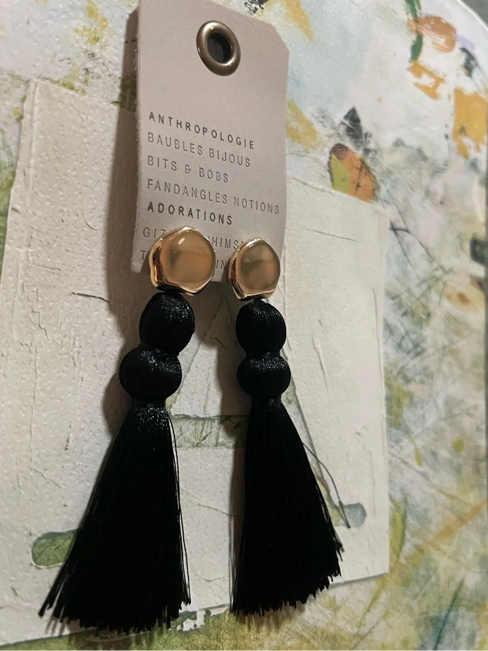 Anthropologie Tassel Drop Earrings - NWT - Black